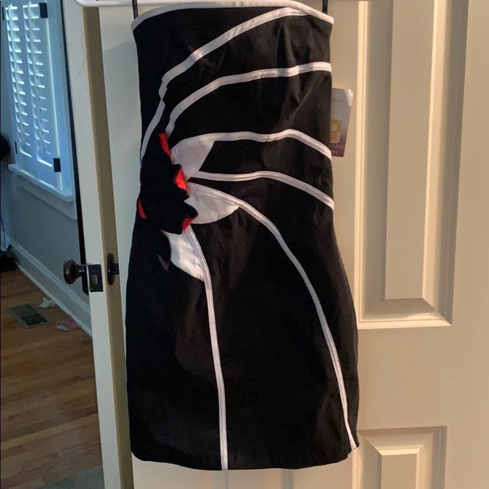 Black strapless dress with white detail